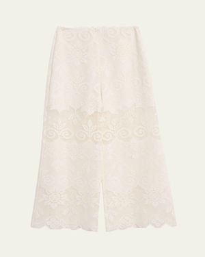 Kobi Halperin Gina Wide-Leg Geometric Floral Lace Pants - Natural