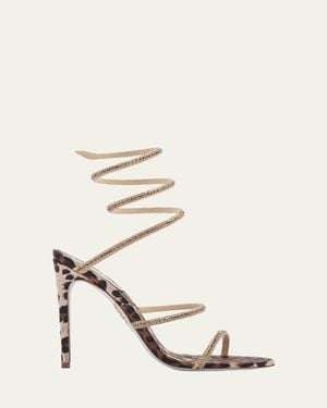 Rene Caovilla Cleo Animalier 105Mm Satin Sandals - Natural