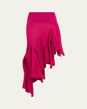 Alaïa Asymmetric Godet Ruffle Midi Skirt - Pink