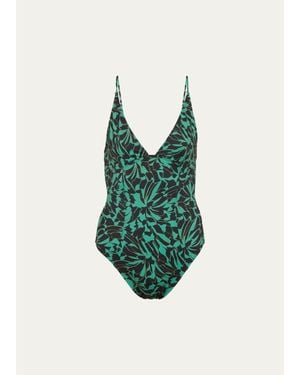 Ulla Johnson Alba Deep V One-Piece Swimsuit - Green