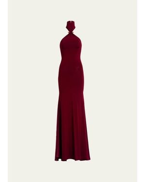 Silvia Tcherassi Feist Ruched Jersey Halter Maxi Dress - Red