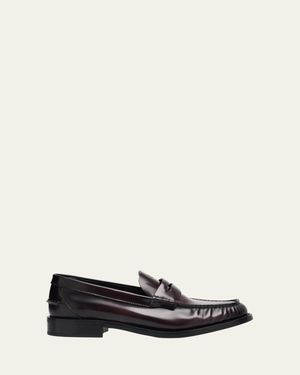 Prada Leather Ruched Penny Loafers - White