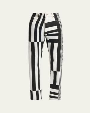 Versace Two-Tone Greca Paneled Straight-Leg Pants - White