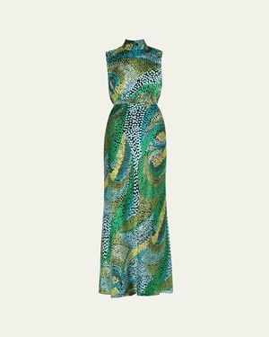 Saloni Fleur Printed High-Neck Dress - Green