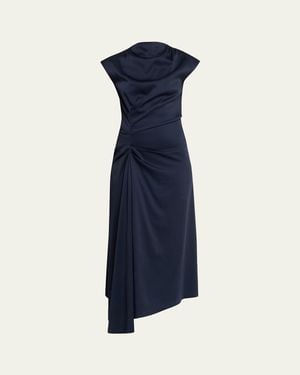 Michael Kors Pleated Draped High-Neck Midi Dress - Blue