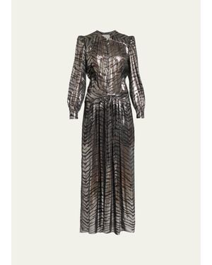 Isabel Marant Felby Metallic Tiger-Print Long-Sleeve Maxi Dress - White