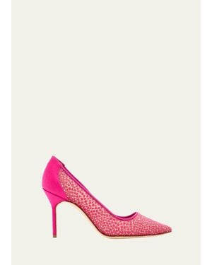 Manolo Blahnik 90Mm Bbla Flocked Polka Dot Tulle Pumps - Pink