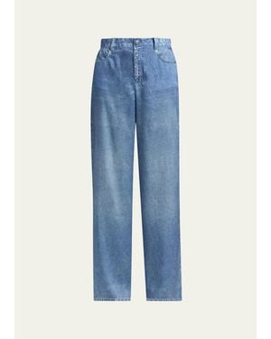 Kobi Halperin Sage Denim-Print Wide-Leg Pants - Blue