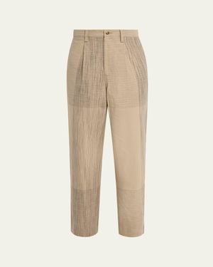 IM MEN Kasuri Cotton Maxi-Check Pants - Natural