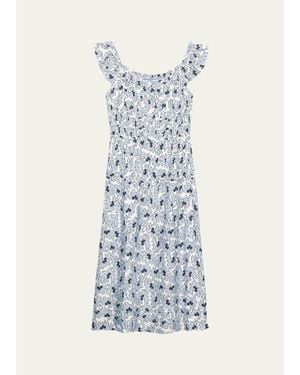 Prada Floral-Print Pongé Sleeveless Midi Dress - Blue