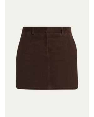 Theory Low-Rise Suede Mini Trouser Skirt - Brown