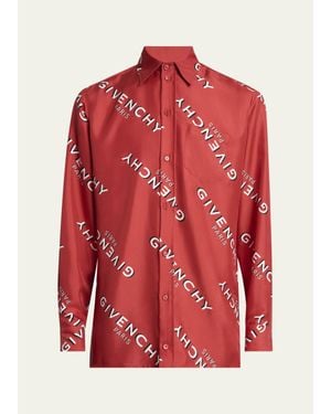 Givenchy Diagonal-Logo Silk Shirt - Red