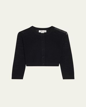 Victoria Beckham Zig-Zag Knit Cropped Sleeve Cardigan - Blue