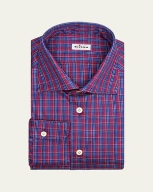 Kiton Plaid Cotton Dress Shirt - Purple