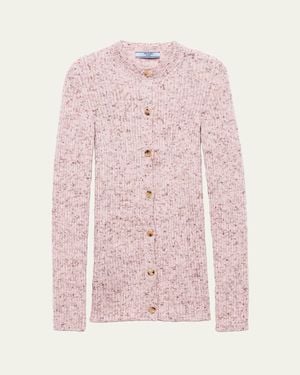 Prada Ribbed Wool-Blend Cardigan - Pink