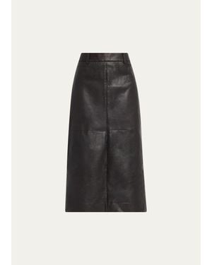 Brunello Cucinelli Leather Midi Pencil Skirt - Black