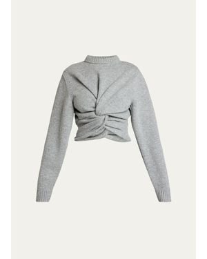 Balenciaga Cropped Twisted Wool Sweater - Gray