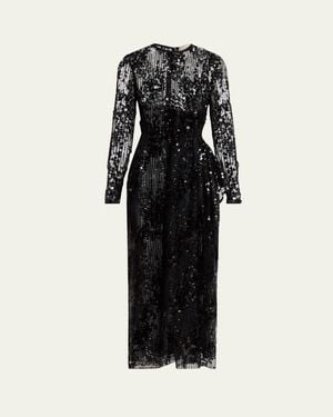 Elie Saab Sequined Long-Sleeve Midi Dress - Black