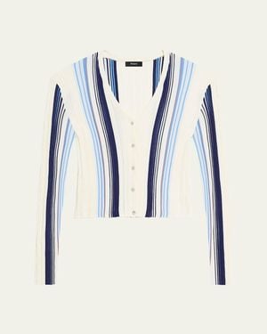 Theory Striped Long-Sleeve Knit Cardigan - Blue