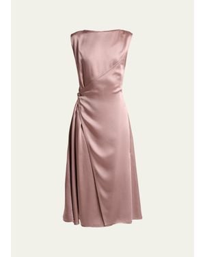 Lanvin Sleeveless Satin Butttoned Wrap Midi Dress - Pink