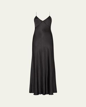 MILLY Addie Cutout Hammered Satin Cami Maxi Dress - Black
