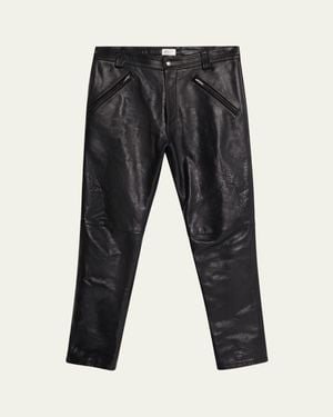 Saint Laurent Slim Textured Leather Pants - Gray
