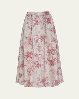L'Agence Seina Pleated Etoile-Print Linen Midi Skirt - Pink