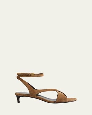 KHAITE Liria Suede Ankle-Strap Sandals - Natural