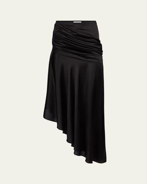 Nina Ricci Asymmetric Draped Satin Midi Skirt - Black