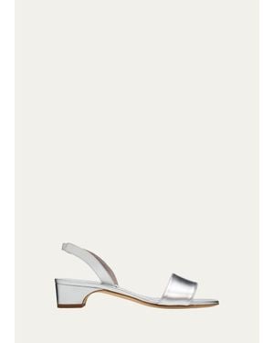Manolo Blahnik 30Mm Patobarnu Metallic Leather Slingback Sandals - White