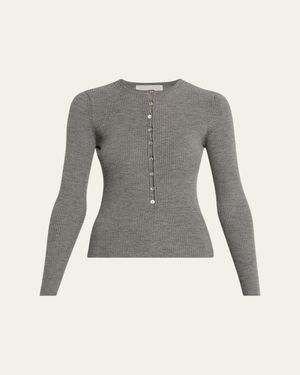 Nackiyé Insider Wool Rib Henley Top - Gray