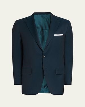 Kiton Wool Micro-Herringbone Two-Piece Suit - Blue