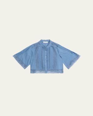 Sea Pippa Embroidered Short-Sleeve Blouse - Blue