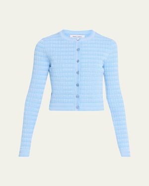 Prabal Gurung Striped Rib Knit Fitted Crewneck Cardigan - Blue