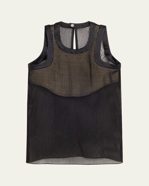 Sacai Striped Chiffon Tank Top - Black
