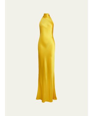Ralph Lauren Chilton Stretch Satin Evening Dress - Yellow