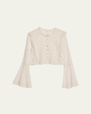 LoveShackFancy Hawthorn Eyelet-Embroidered Top - Natural