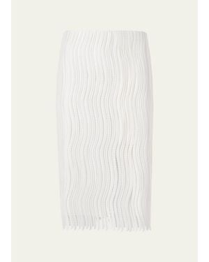 Akris Techno Wave Guipure Slit Pencil Skirt - White
