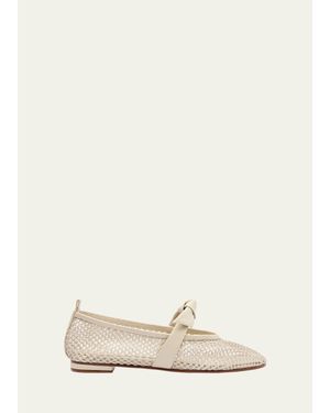 Alexandre Birman Clarita Bow Fishnet Ballerina Flats - Natural