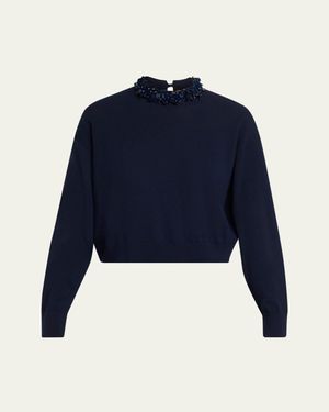 Ulla Johnson Amelia Embellished Merino Sweater - Blue