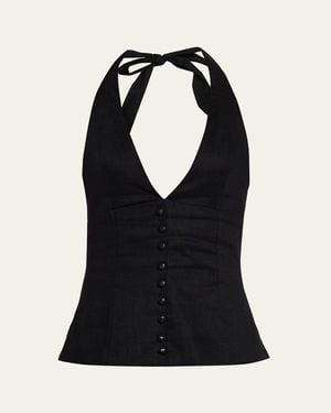 AEXAE Linen Halter Top - Black
