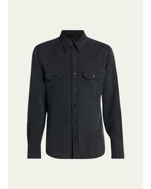 Tom Ford Silk Twill Flap Pocket Button-Down Shirt - Blue