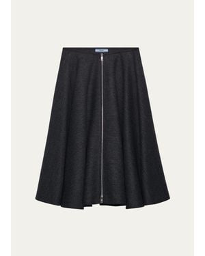 Prada Wool A-Line Midi Skirt - Black