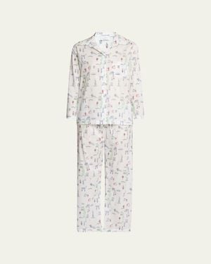 Pour Les Femmes Nyc Icon Map-Print Egyptian Cotton Pajama Set - White
