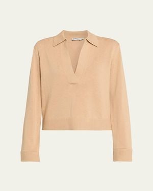 Jonathan Simkhai Cashmere-Cotton Polo Sweater - Natural