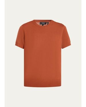 Theory Regal Merino Wool Short-Sleeve Crew T-Shirt - Orange