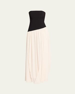 Ronny Kobo Ballad Strapless Two-Tone Mixed Media Maxi Dress - Natural