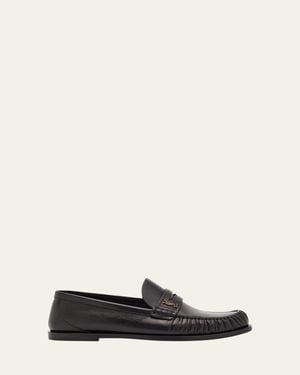 Saint Laurent Leather Ysl Classic Penny Loafers - White