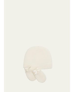 G.H.Hurt & Son Kid's Cashmere Baby Hat & Mittens Set - White