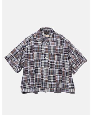 Beams Plus Cabana Boy-Sht Patchwork Madras Shirt - Grey